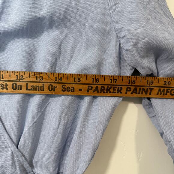 Apiece Apart Light Blue Linen Blend Wrap Jumpsuit Long Sleeve V Neck Tie Waist - Picture 4 of 9